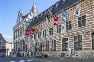 13th century Vleeshuis, Butchers' Hall and 16th century Gothic town hall of the city Zoutleeuw,