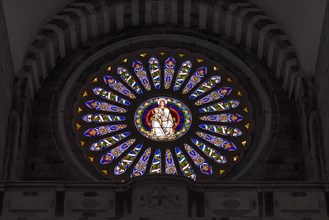 Rose window of the Cathedral of San Lorenzo, opened in 1098, Piazza S. Lorenzo, Genoa, Italy,