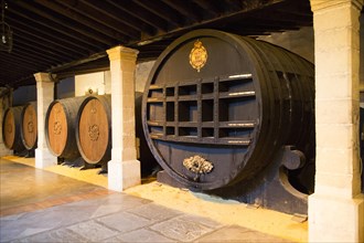 El Cristo oak sherry barrel commemorating 1862 royal visit Gonzalez Byass bodega, Jerez de la