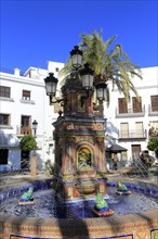 Fountain in Plaza de Espana, Vejer de la Frontera, Cadiz Province, Spain, Europe