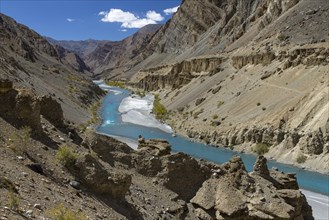 Tsarab River, cutting across the Zanskar Range of the Himalayas in Ladakh, with barren mountains