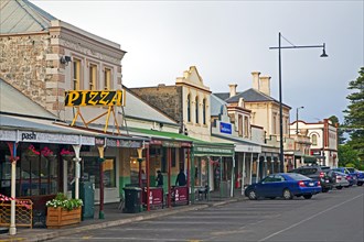 Shops and restaurants in the main shopping precinct of Port Fairy, Victoria, Australia, Oceania