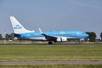 KLM Boeing 737-7K2 with registration PH-BGF lands on the Polderbaan, Amsterdam Schiphol Airport in