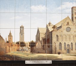 Ceramic tiles picture seventeenth century Mariakerke church, Mariaplaats, Utrecht, Netherlands