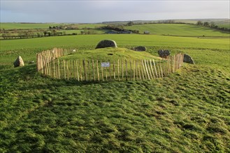 West Kennet neolithic long barrow, Wiltshire, England, UK under repair