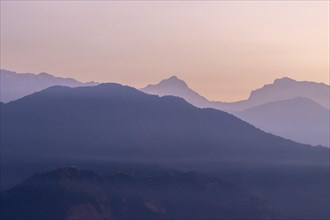 Silhouette of the eight-thousander Manaslu and some other Himalayan peaks, including Ngadi Chuli,