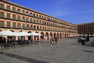 Historic buildings in Plaza de Corredera seventeenth century colonnaded square, Cordoba, Spain,