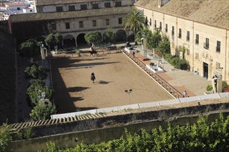 Raised angle view courtyard of equestrian centre, Caballerizas Reales de Cordoba, Royal Stables,