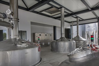 Brew kettles at Brouwerij Boon, Belgian brewery at Lembeek near Brussels, producer of geuze and