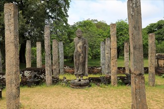 Standing Buddha statue in Atadage building in the Quadrangle, UNESCO World Heritage Site, the