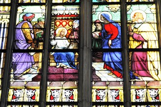 Church windows with Christian motifs, Heilig-Kreuz-Muenster, start of construction around 1315,
