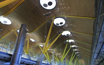 Modern architecture ceiling interior of terminal 4 building, Adolfo Suarez Madridâ€“Barajas