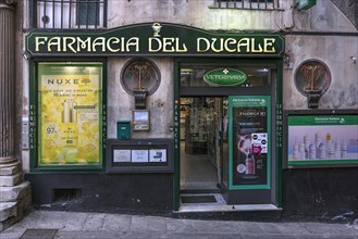 Old pharmacy, Farmacia Del Ducale, in the historic centre, Vico dei Notari, Genoa. Italy