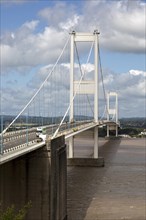 The old 1960s Severn bridge crossing between Aust and Beachley, Gloucestershire, England, UK