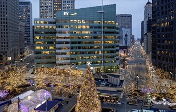 Detroit, Michigan, A Christmas tree and holiday lights in Campus Martius Park