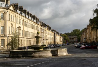 Georgian architecture buildings in Great Pulteney Street, Laura Place, Bath, North East Somerset,