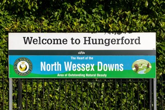 Welcome to Hungerford, North Wessex Downs, at the railway station, Hungerford, Berkshire, England,