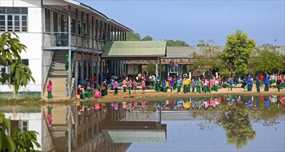 School children wearing uniforms in the town Keng Tung, Kengtung, Shan State, Myanmar, Burma, Asia