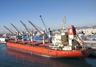 Cargo ship bulk carrier in the port of Malaga, Spain, Europe