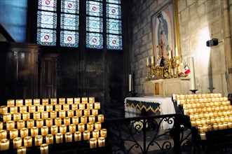 Sacrificial candles, Notre-Dame de Paris Cathedral, Ile de la Cite, 4th arrondissement, Paris,