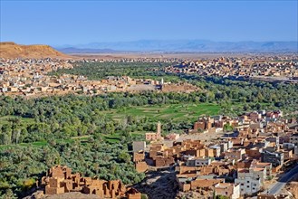 Aerial view over the city Tinghir, Tinerhir oasis, south of the High Atlas, Draa-Tafilalet Region,