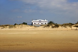 Small beach hotel on the coast at El Palmar, near Vejer de la Frontera, Cadiz Province, Spain,