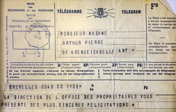 Old Belgian telegram written in French and Dutch from 1938, Belgium, Europe