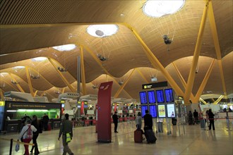 Modern architecture interior of terminal 4 building, Adolfo Suarez Madridâ€“Barajas airport,