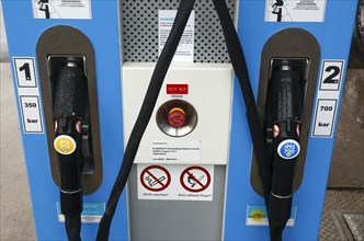 Pump nozzles at a hydrogen filling station, Berlin, 11.01.2023