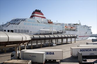Acciona Trasmediterranea ferry terminal for Melilla at port of Malaga, Spain, Europe