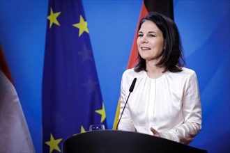 Annalena Baerbock, Federal Foreign Minister, at a press conference at the Federal Foreign Office in