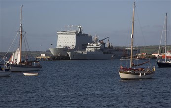 Naval ships and yachts in the port, Falmouth, Cornwall, England, UK
