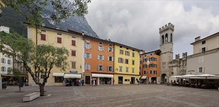Piazza Novembre with Torre Apponale, Riva del Garda, Lake Garda North, Trento, Trentino-Alto Adige,