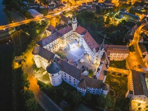 Hartenfels Castle from above, at dusk, Torgau, Saxony, Germany, Europe