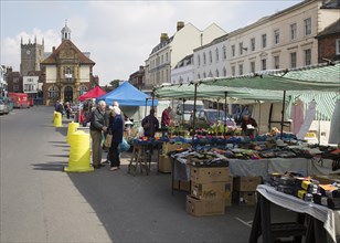 Market stalls in the High Street, Marlborough, Wiltshire, England, UK