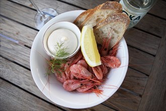 Fresh prawns with aioli, Gothenburg, Vaestra Goetalands laen, Sweden, meal, food, plate, served,