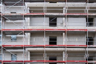 Editorial use onlyScaffolding at the construction site of a new housing estate in Duesseldorf,