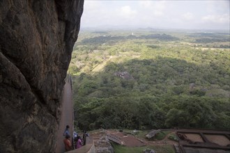 View of water gardens from rock palace fort, Sigiriya, Central Province, Sri Lanka, Asia