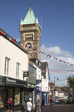 Tower of the Market Hall building, Abergavenny, Monmouthshire, South Wales, UK