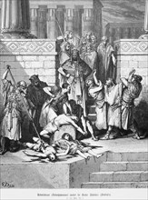 Nebuchadnezzar murders the children of Zidekiah, 2nd Book of Kings, murder, kill, temple, steps,