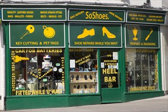 Shoe repair shop, Chippenham, Wiltshire, England, UK