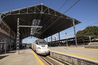 RENFE train at platform railway station, Jerez de la Frontera, Spain, Europe