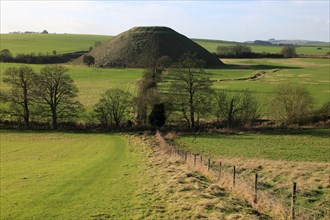Silbury Hill neolithic site Wiltshire, England, UK is the largest manmade prehistoric structure in