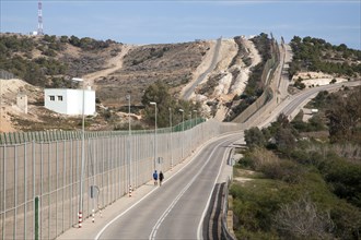 High security fences separate the Spanish exclave of Melilla, Spain from Morocco, north Africa,