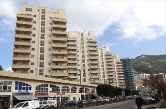 High rise apartment block housing in Gibraltar, British overseas territory in southern Europe