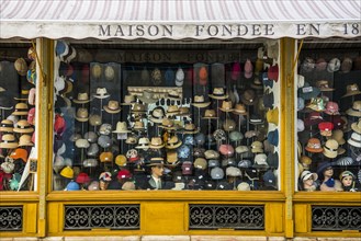Hat shop in the old town centre, Dijon, Cote d'Or department, Bourgogne-Franche-Comte, Burgundy,
