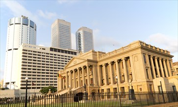 Old Parliament Building now the Presidential Secretariat offices, Colombo, Sri Lanka and modern