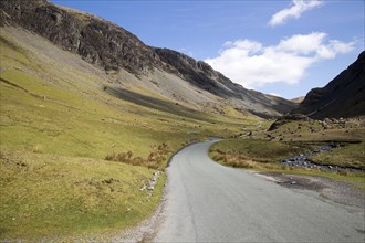 Road through Honister Pass, Lake District national park, Cumbria, England, UK