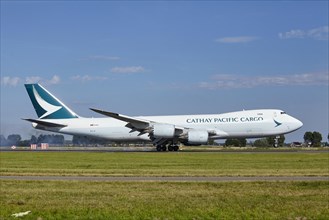 Cathay Pacific Cargo Boeing 747-867F with registration B-LJI lands on the Polderbaan, Amsterdam