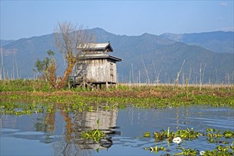 Traditional wooden warehouse on stilts in the Inle Lake, Nyaungshwe, Shan State, Myanmar, Burma,